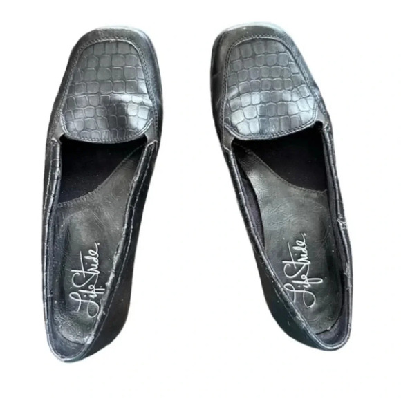 LifeStride Women’s Black Square Toe Faux Leather Loafer Shoe Size 7.5M GUC - Picture 1 of 12